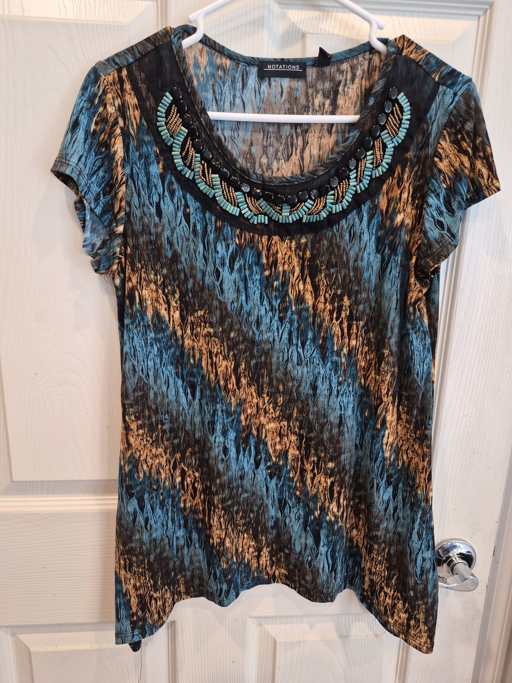 5/25 Notations Blue and Gold Embellished Women's Top